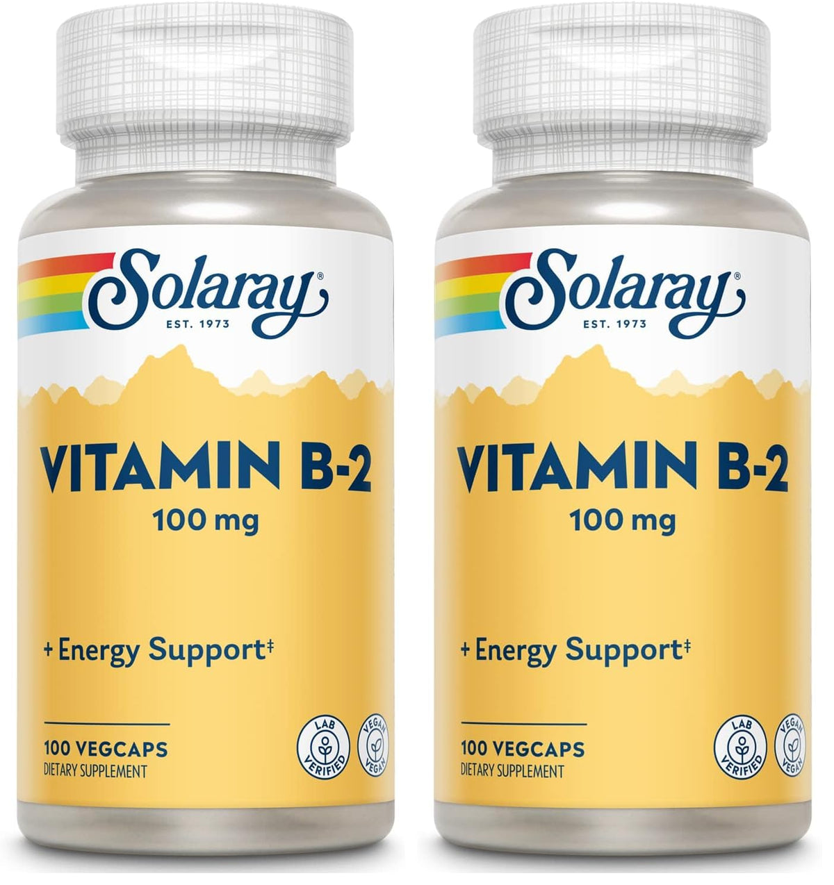 SOLARAY Vitamin B-2 Riboflavin 100 mg with Aloe Vera | Healthy Energy Metabolism, Skin, Hair & Nails | 100 CT (Pack of 2)