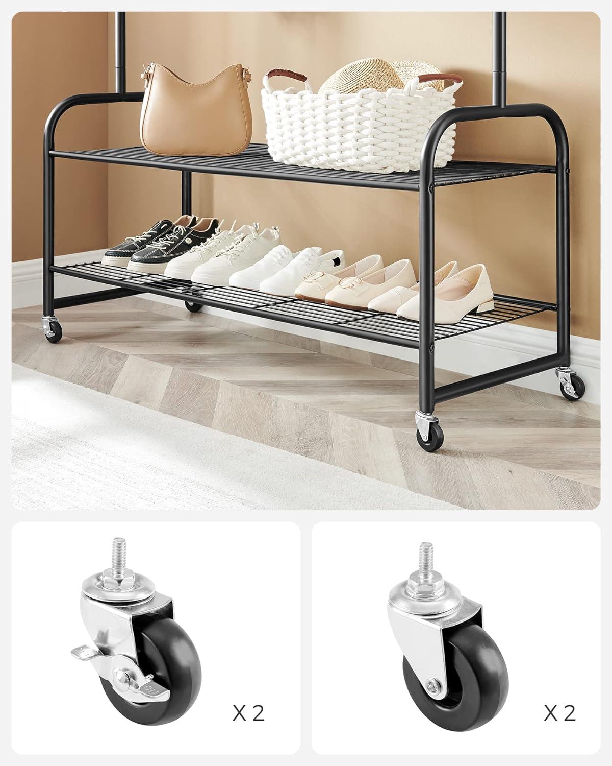 SONGMICS Clothes Rail, Coat Stand Rack Black with 2 Hooks