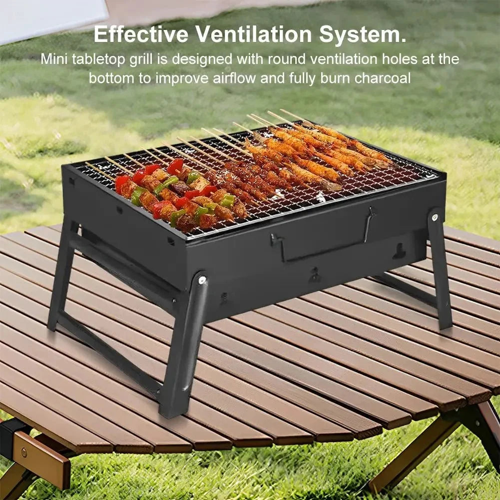 Stainless Steel Folding Charcoal BBQ Grill – Mini Tabletop Barbecue Tool for Outdoor Cooking, Camping & Picnics