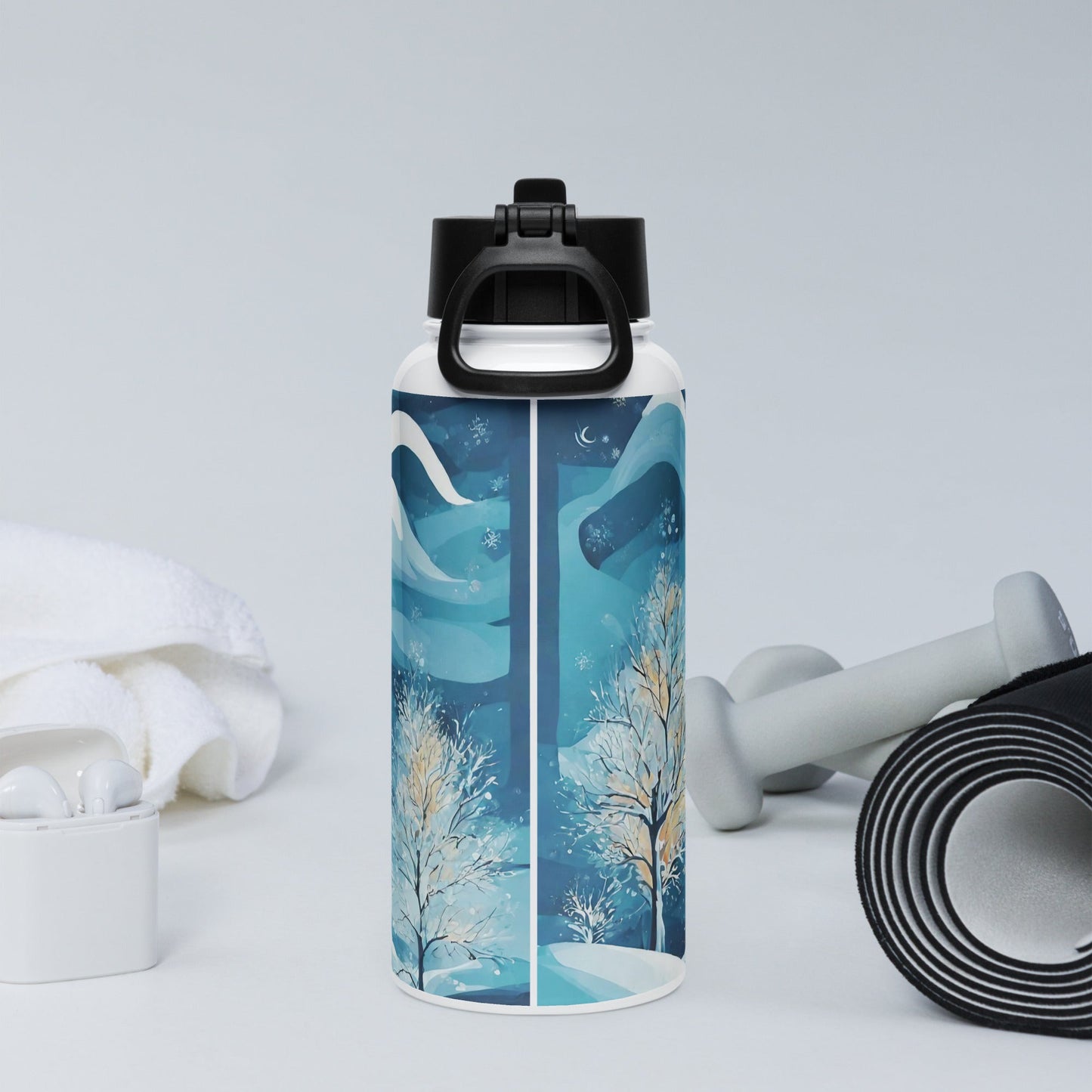 Stainless steel water bottle with a straw lid