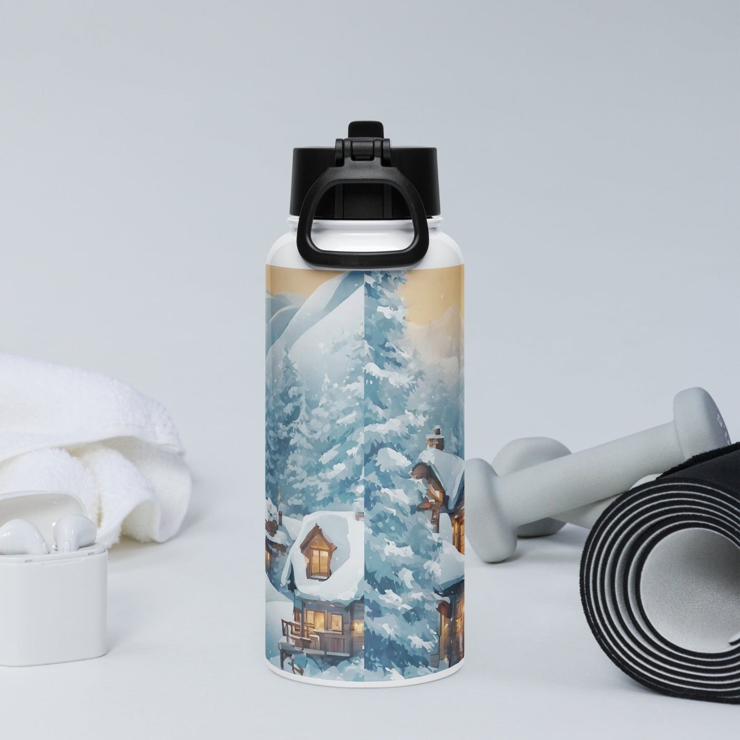 Stainless steel water bottle with a straw lid