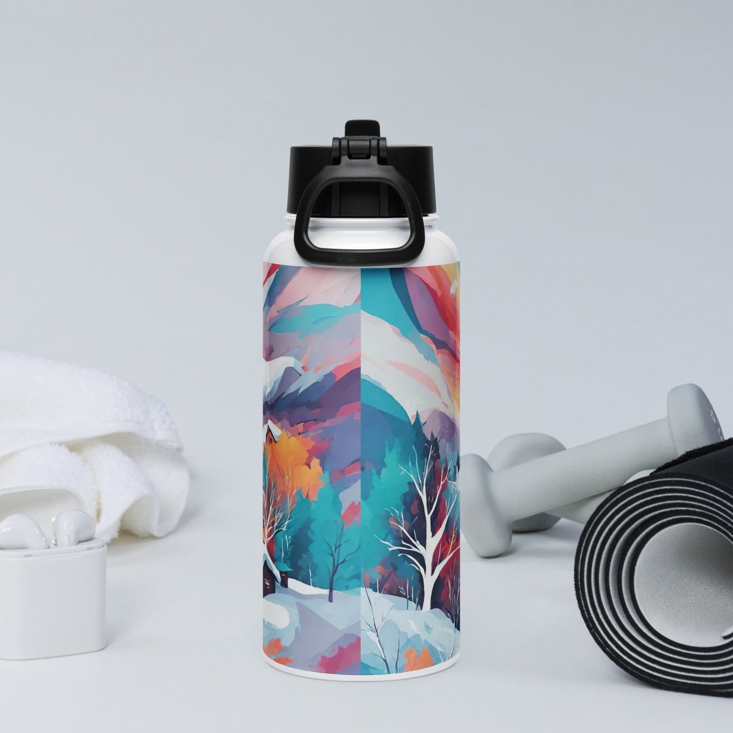 Stainless steel water bottle with a straw lid