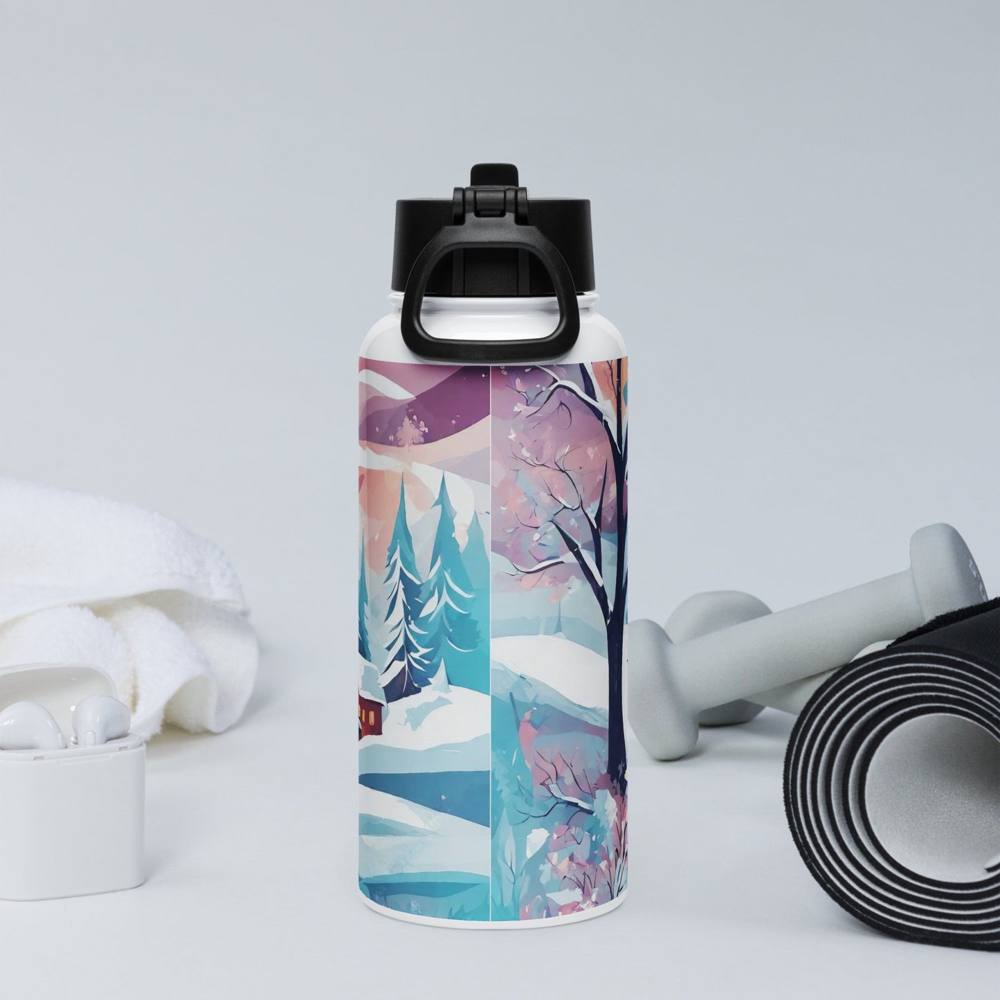 Stainless steel water bottle with a straw lid