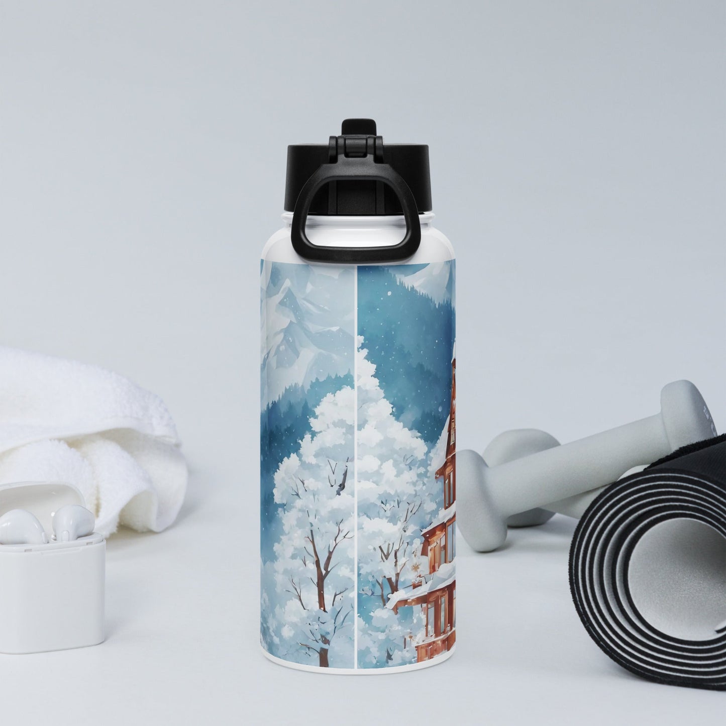 Stainless steel water bottle with a straw lid