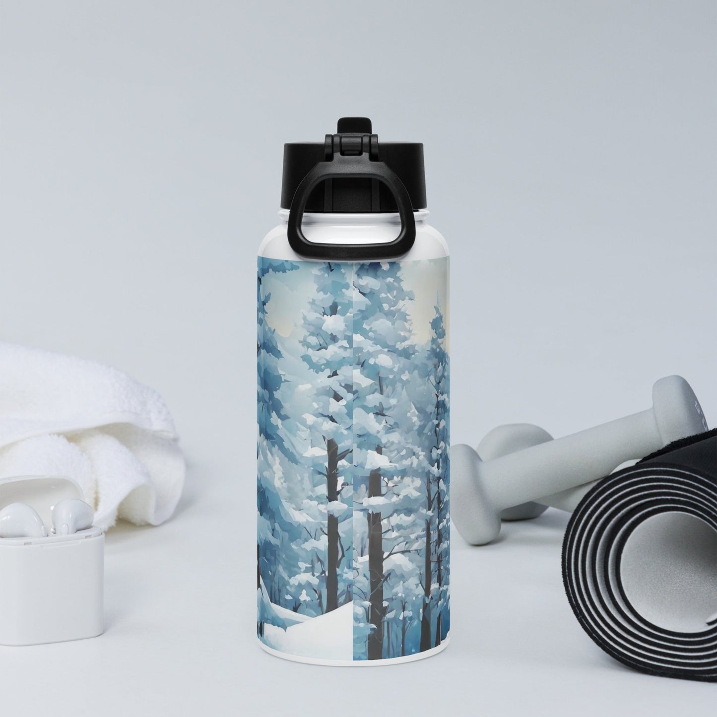 Stainless steel water bottle with a straw lid