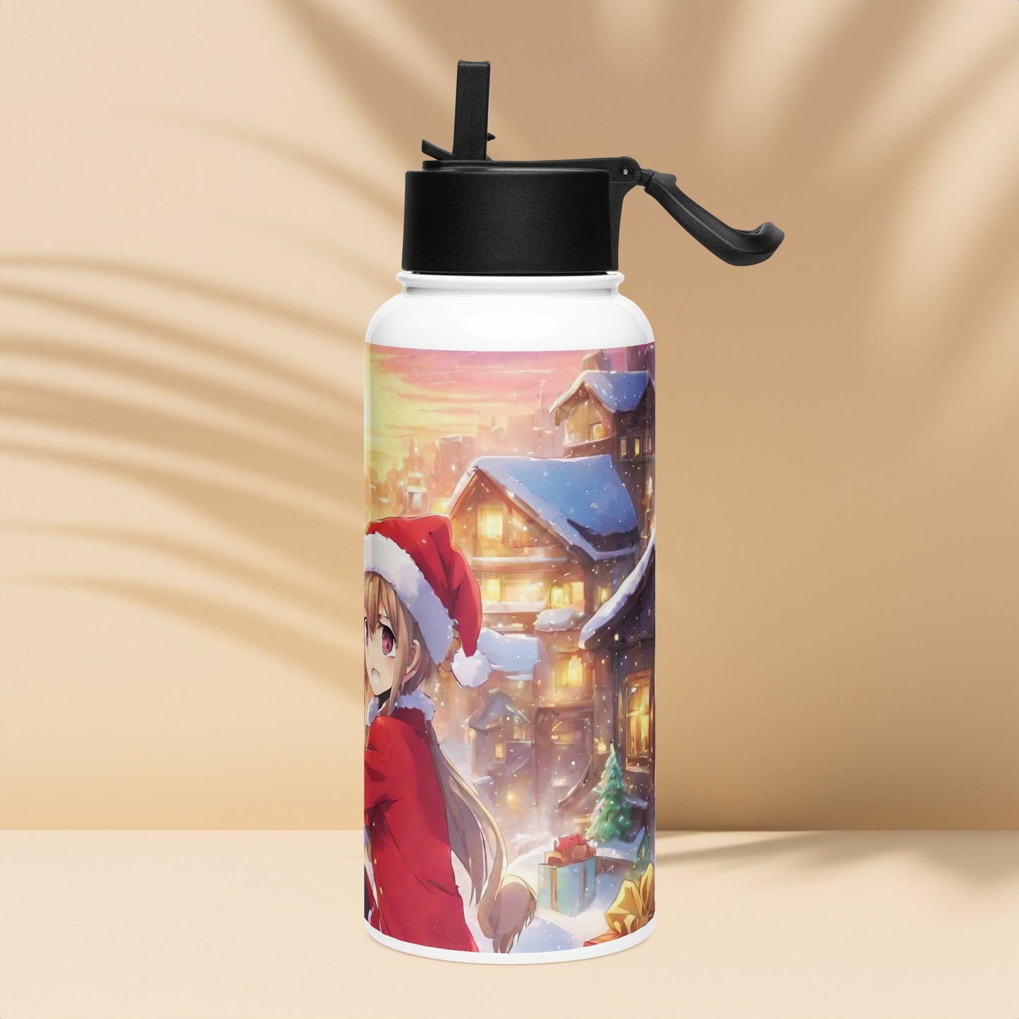 Stainless steel water bottle with a straw lid