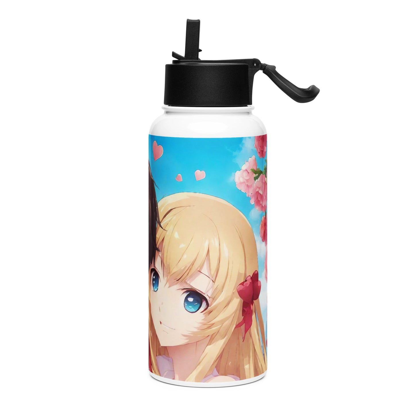 Stainless steel water bottle with a straw lid