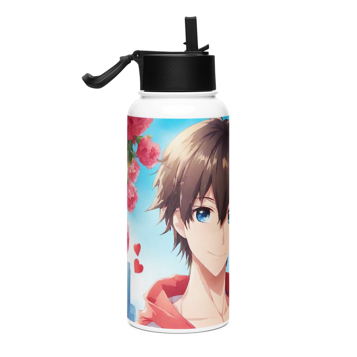 Stainless steel water bottle with a straw lid