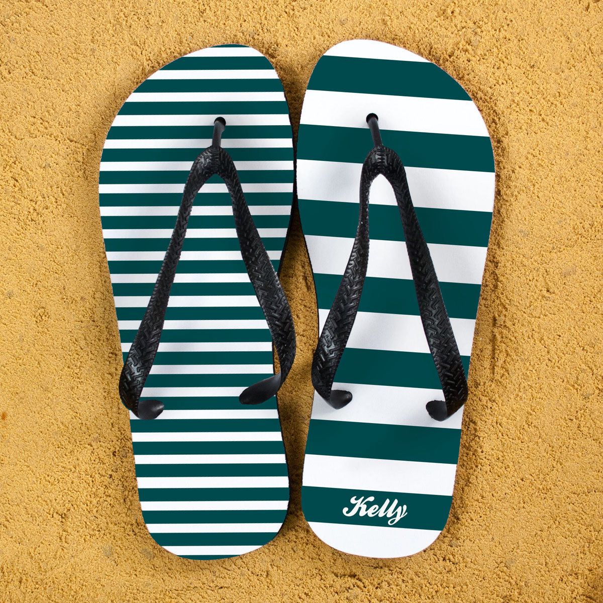 Personalised Striped Teal Flip Flops