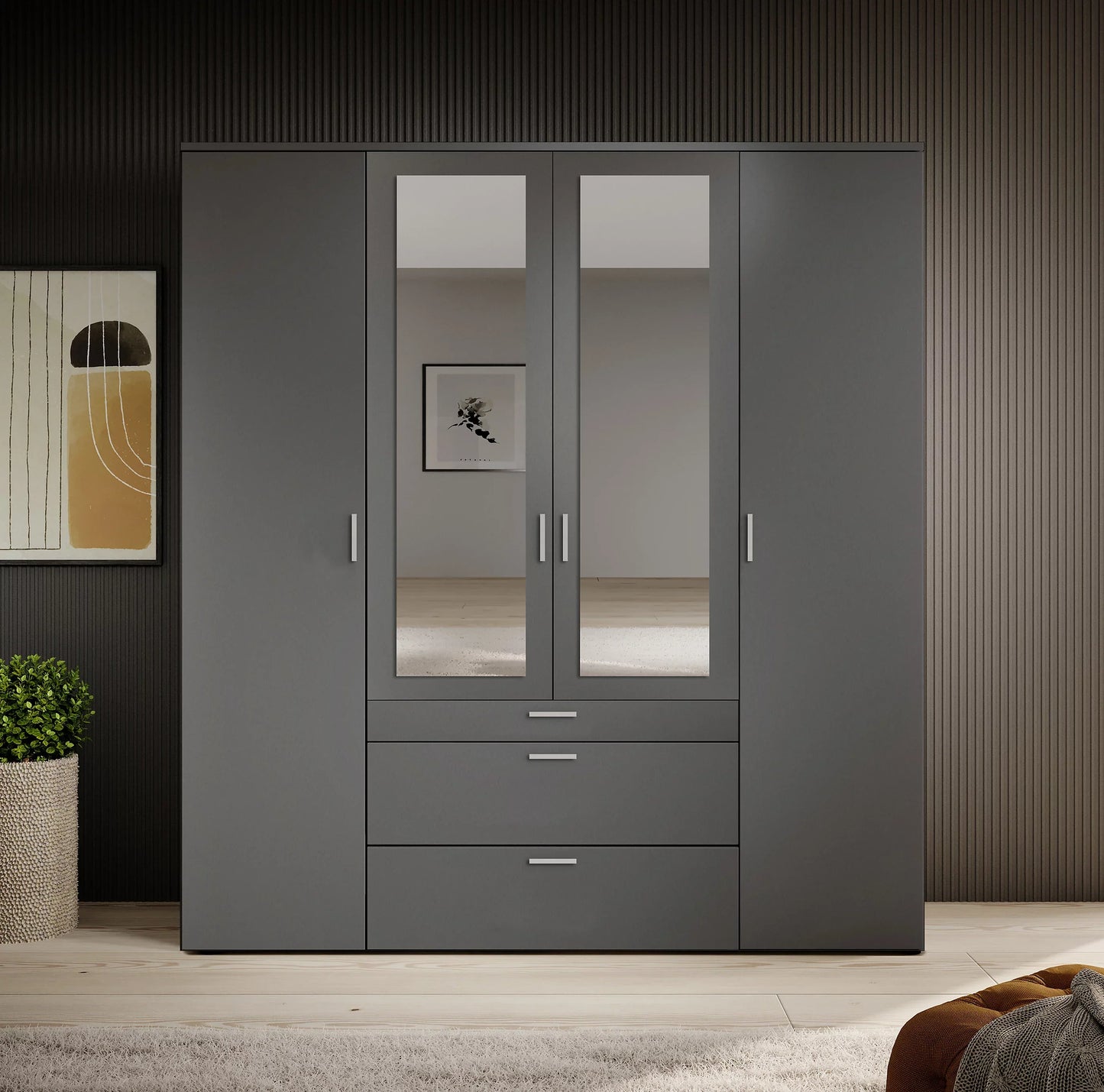 Vesala 4 Hinged Door Wardrobe with Mirror