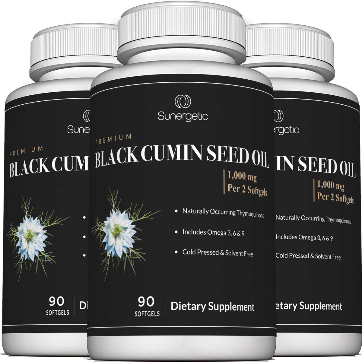 Sunergetic Black Cumin Seed Oil Softgels – 1,000mg per Serving | Pack of 2 (90 Softgels Each)