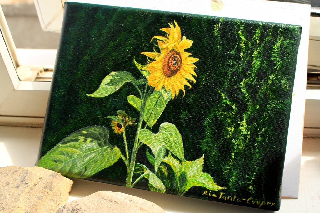 Sunflowers in Wind, original small painting