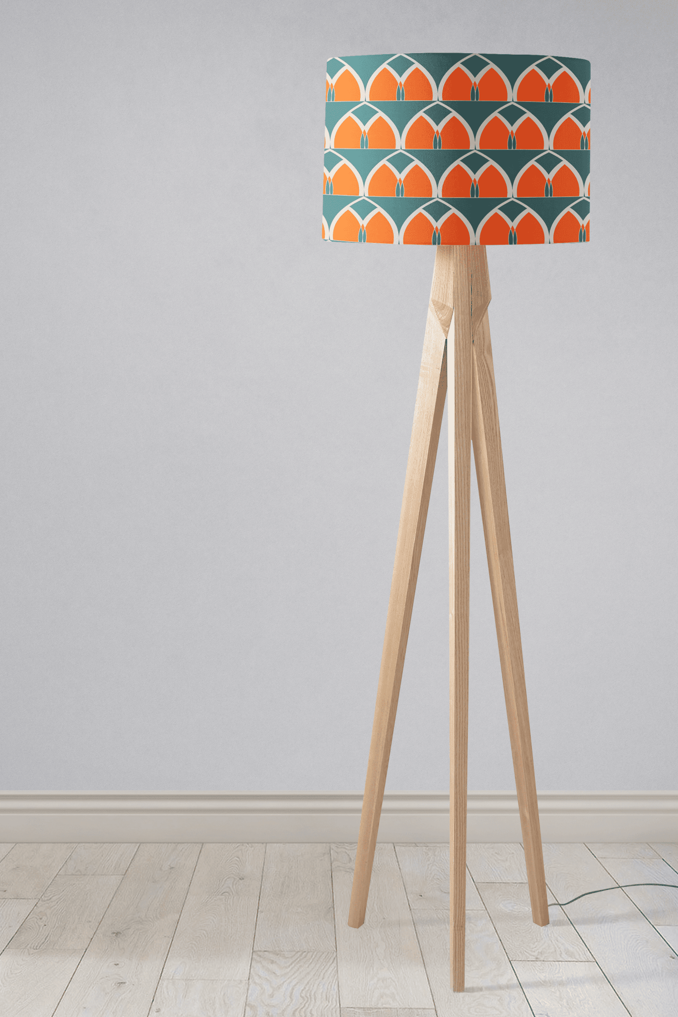 Teal and Orange Drum Lampshade, Geometric Arches Design Shade for Table, Floor or Ceiling Pendant Light