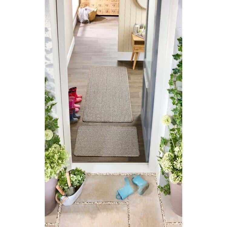 Twist Stripe Washable Mat and Runner Beige