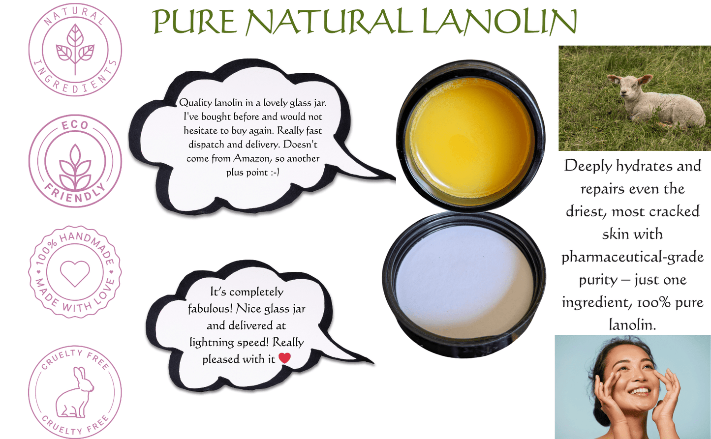 Ultra-Pure Lanolin Cream Balm Pharmaceutical Grade Moisturiser Dry Cracked Skin