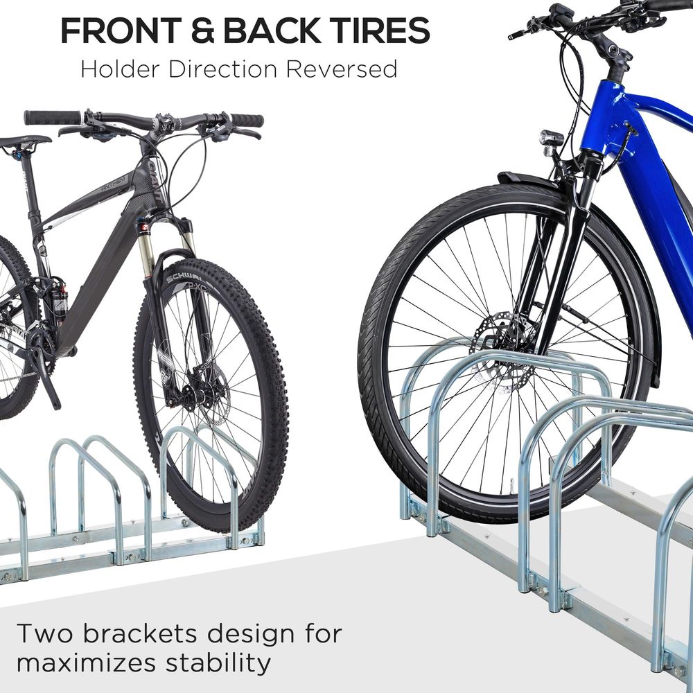 HOMCOM Bike Stand Parking Rack Floor or Wall Mount Bicycle Cycle Storage Locking Stand (6 Racks, Silver)