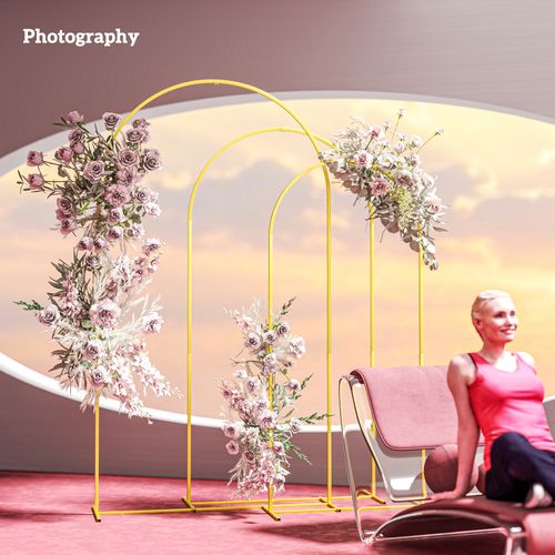 Outsunny Wedding Arch Frame Set, 2.2, 2, 1.8 m Arch Backdrop Stand Gold Tone