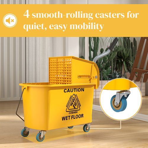 HOMCOM Mop Bucket with Wringer on Wheels for Floor Cleaning 20 Litre Yellow