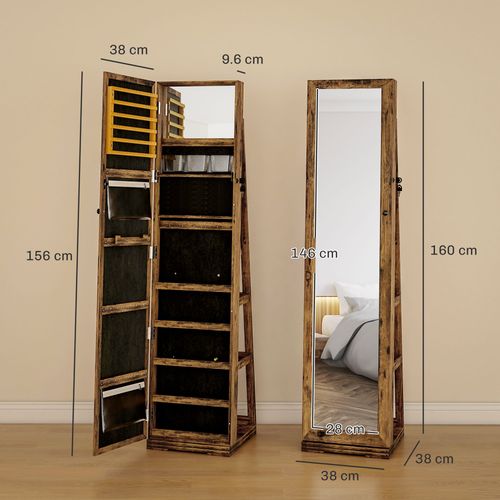 HOMCOM Jewelry Cabinet Full Length Mirror Swivel Lockable Jewelry Organiser