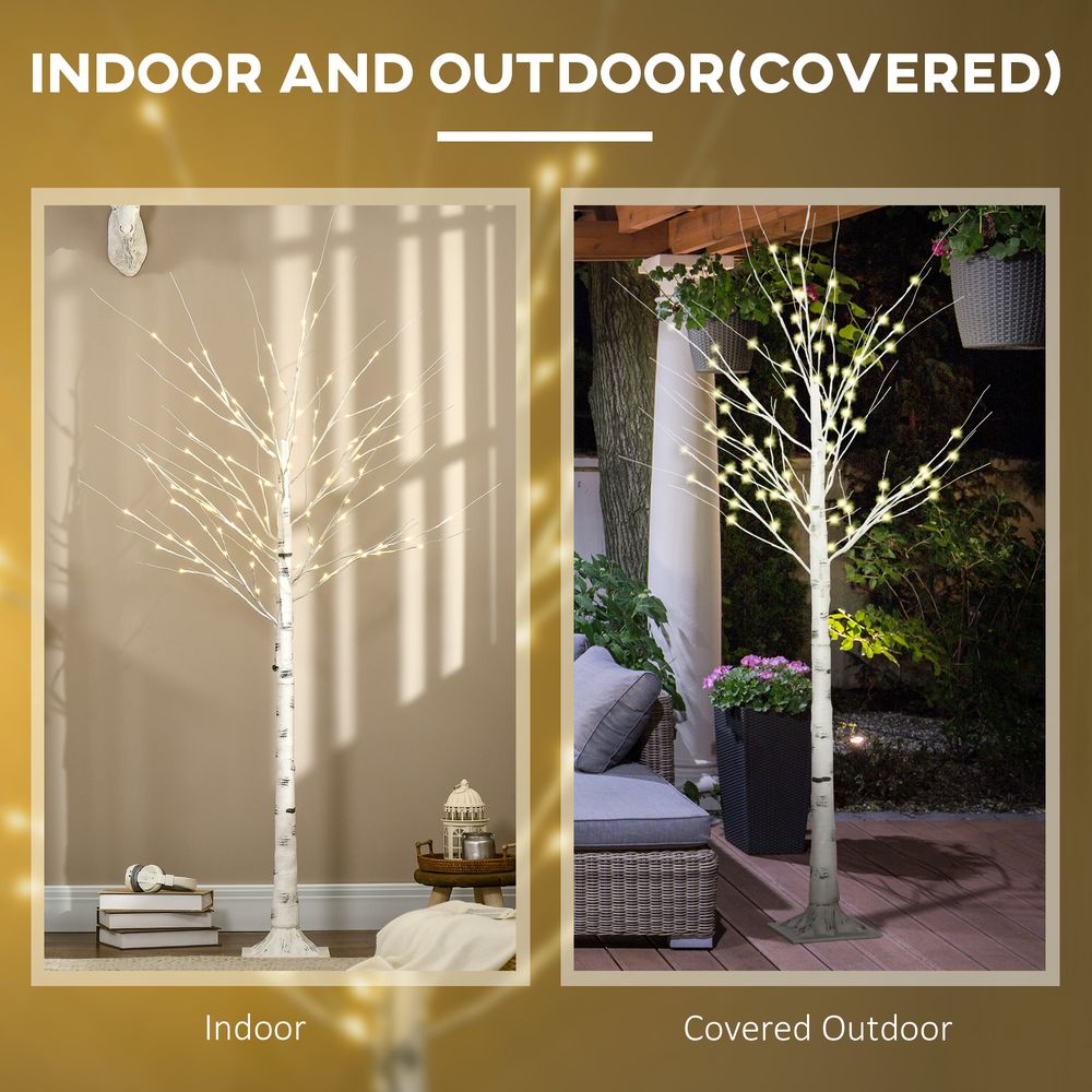 6ft Artificial White Birch Tree Light 96 Warm White Pre-Lit LED Light HOMCOM