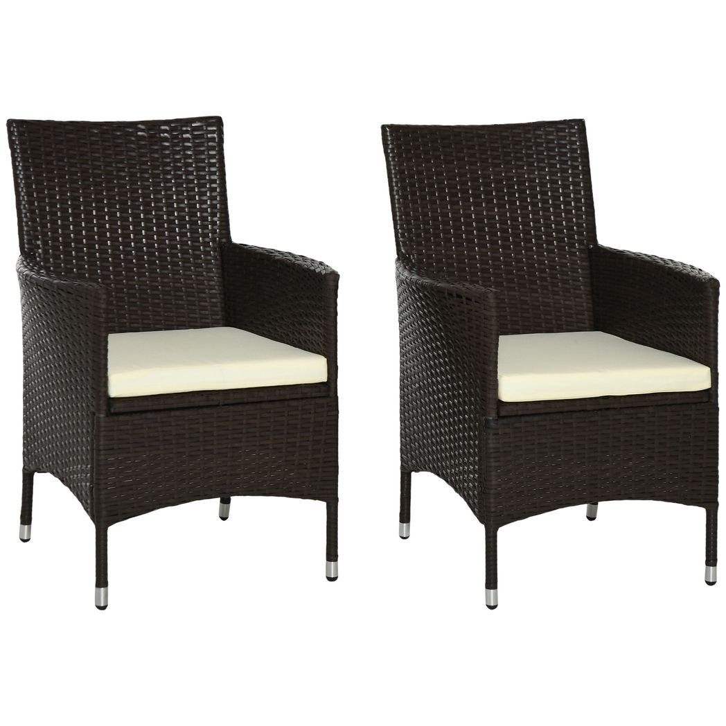 Outsunny 2 PC Rattan Chairs Set-Dark Coffee Brown 60cm x 58.5cm x 89cm