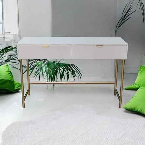 120CM WHITE WOODEN 2 DRAWER SIDE TABLE