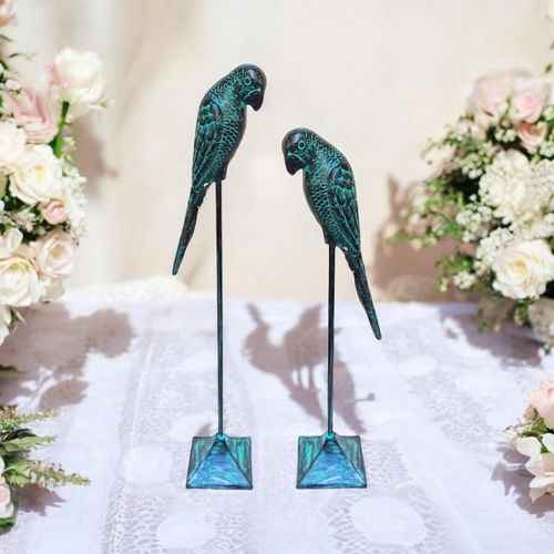 86/73CM SET 2 BROWN CAST IRON PARROTS