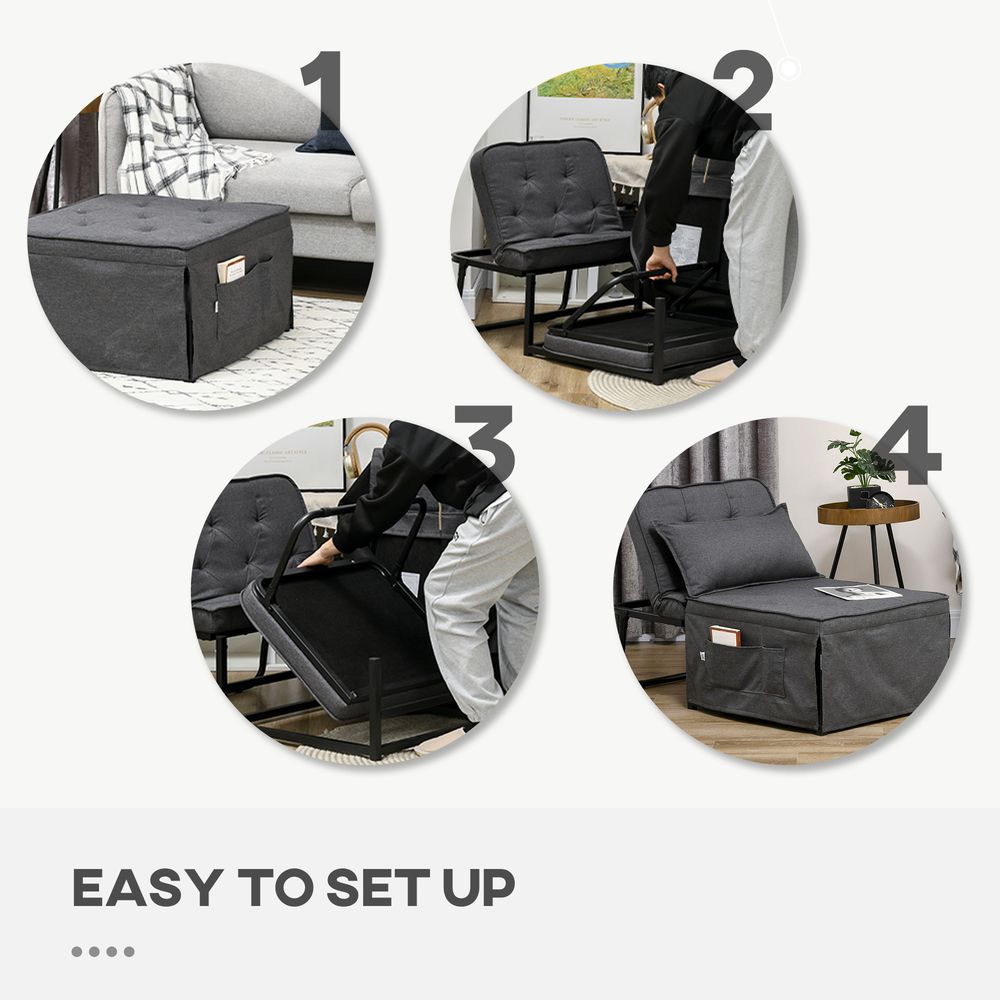 HOMCOM Folding Sleeper Chair Bed with Pillow and Side Pockets, Charcoal Grey