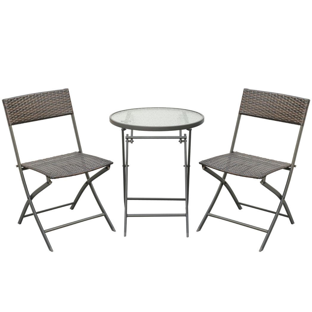 Outsunny 3pc Wicker Rattan Bistro Set-Brown Brown Chair Size: 61L x 46W x 84H cmTable Size: 60D x 72H cm