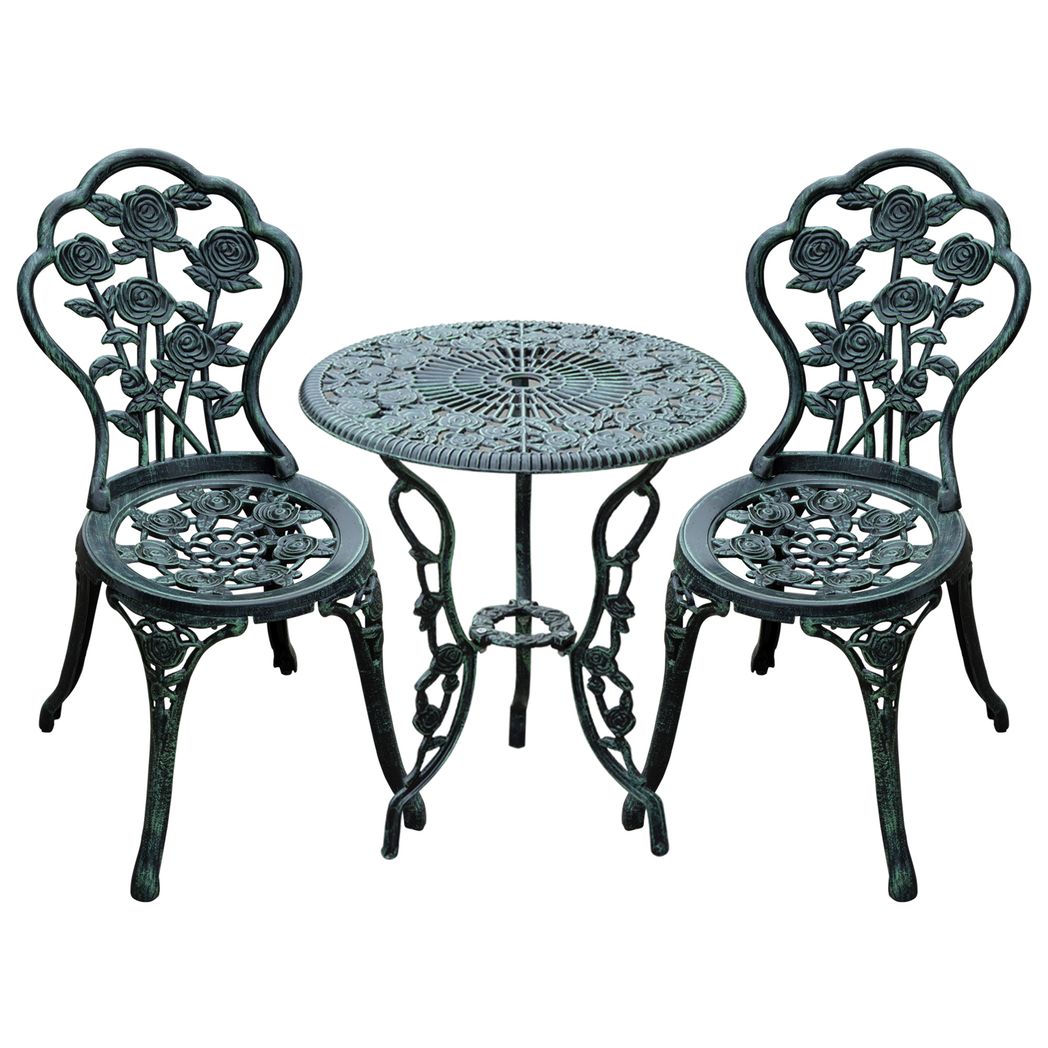Outsunny 3 Pcs Cast Aluminum Bistro Set-Green Antique Green 60cm x 60cm x 69cm