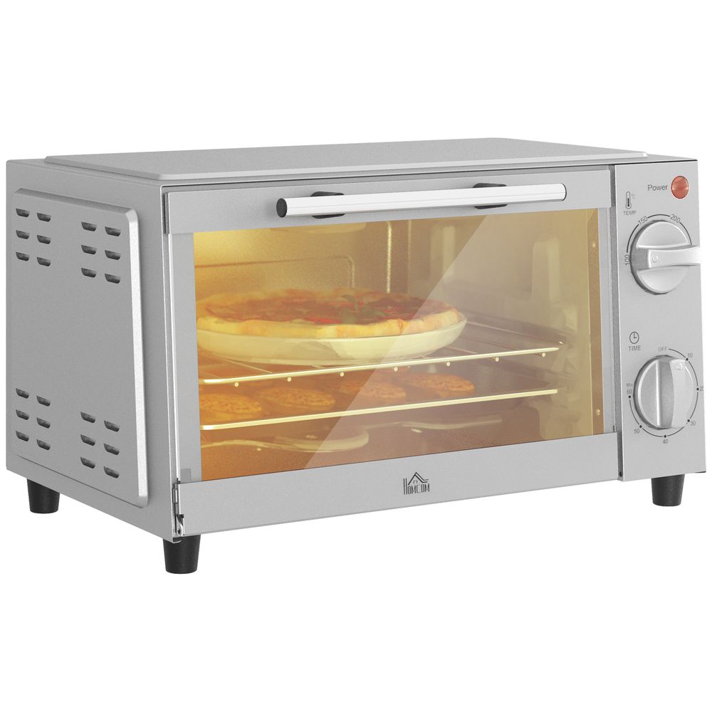 HOMCOM Mini Oven 9L Countertop Electric Grill with Temp Timer Control 750W