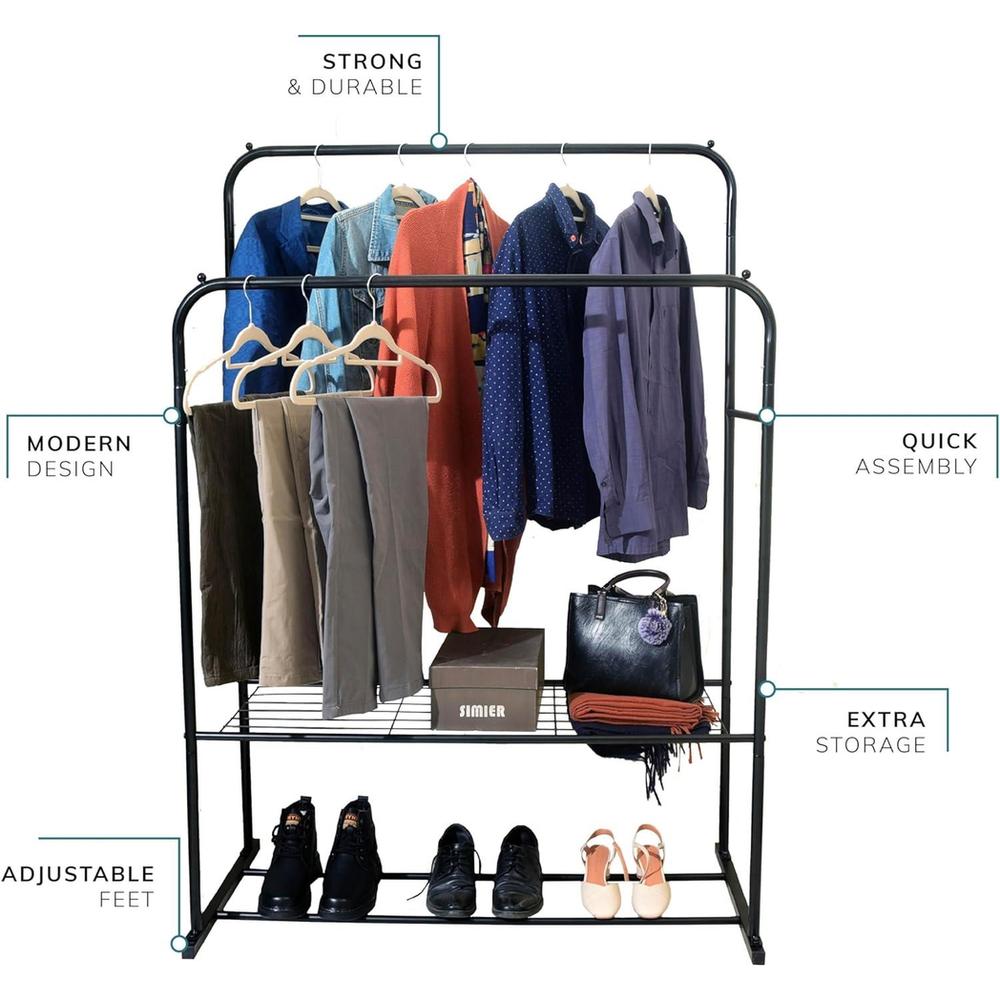 Maximize Storage Space with Black Double Clothes Rail