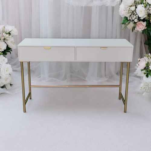 120CM WHITE WOODEN 2 DRAWER SIDE TABLE