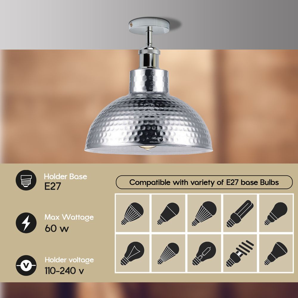 2 Pack Vintage Industrial Style Chrome Flush Mount Metal Ceiling Light