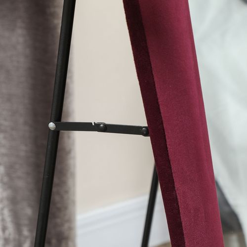 HOMCOM Irregular Full Length Mirror with Velvet Frame 160 x 50cm Wine Red