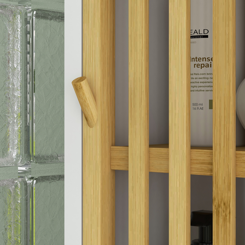 HOMCOM Tall Bathroom Cabinet Bamboo Bathroom Cupboard with Adjustable Shelves