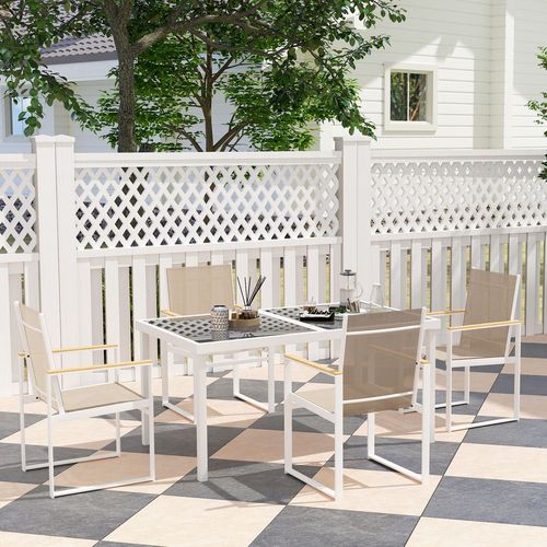 Outsunny 5 Piece Garden Table and Chairs with Tempered Glass Table Top