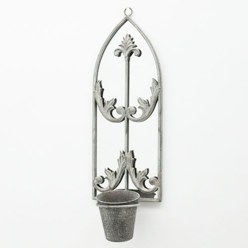 64cm RUSTY WALL MIRROR WITH SINGLE PLANTER