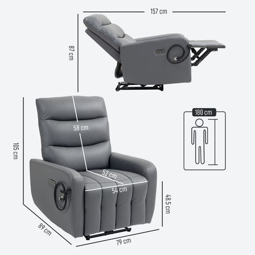 HOMCOM Electric Recliner Chair with Phone Holder, USB Charge Port, Grey