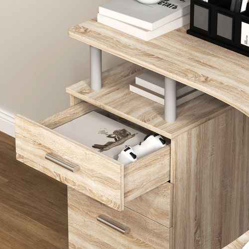 HOMCOM L-Shaped Corner PC Desk Table w/ Drawer Home Office Workstation, Oak