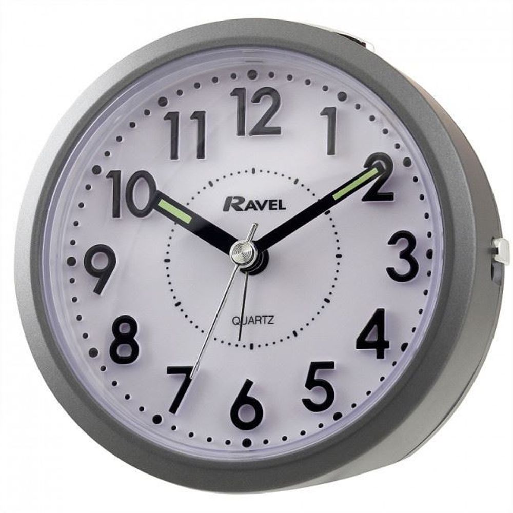 Ravel Round Tilt Grey Alarm Clock RC029.13 - High Quality, Silent Sweep, Beep/Bell Alarm, Snooze/Light Features