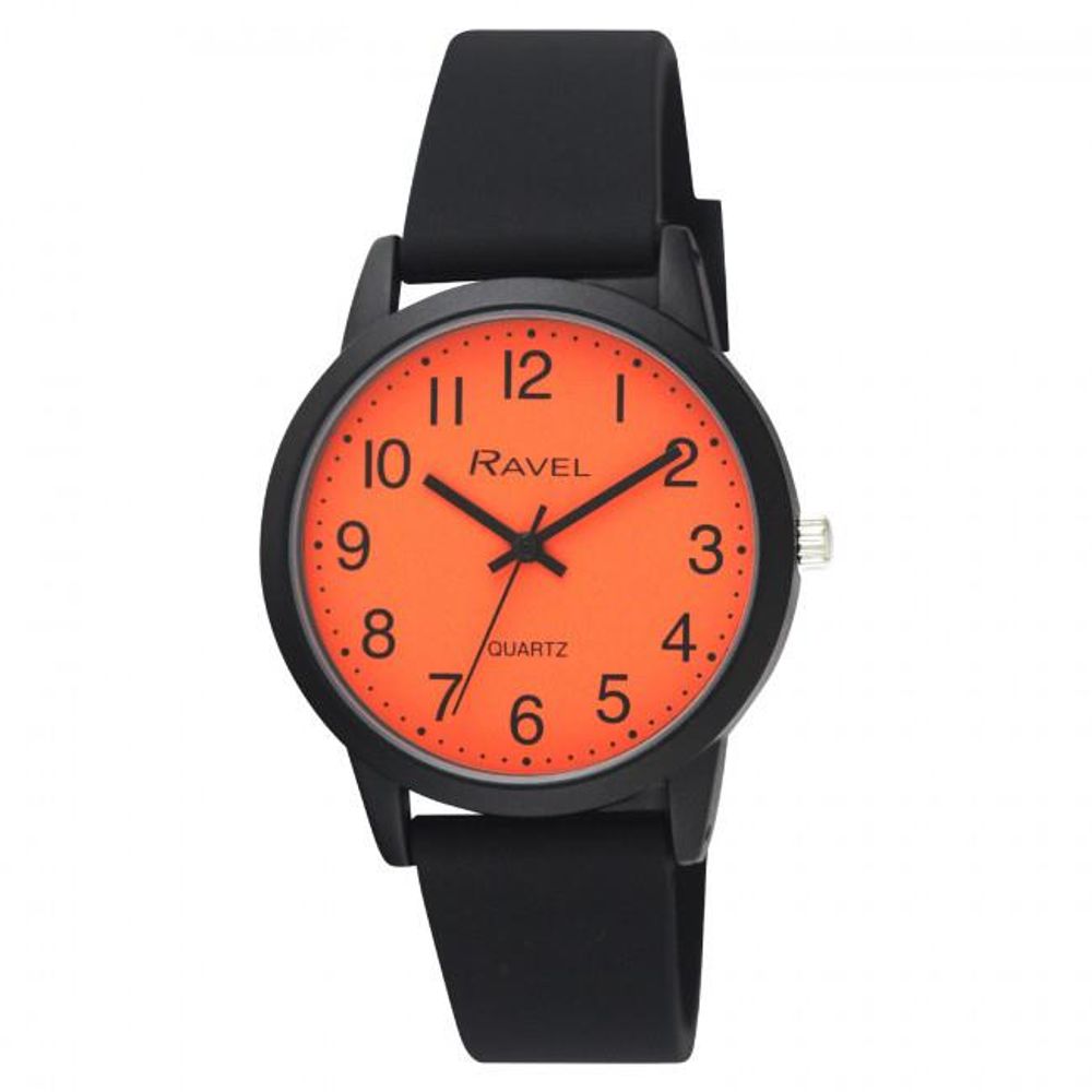 Ravel Men's Sports Orange Dial Watch - Quality Black Silicone Strap - Best in Class