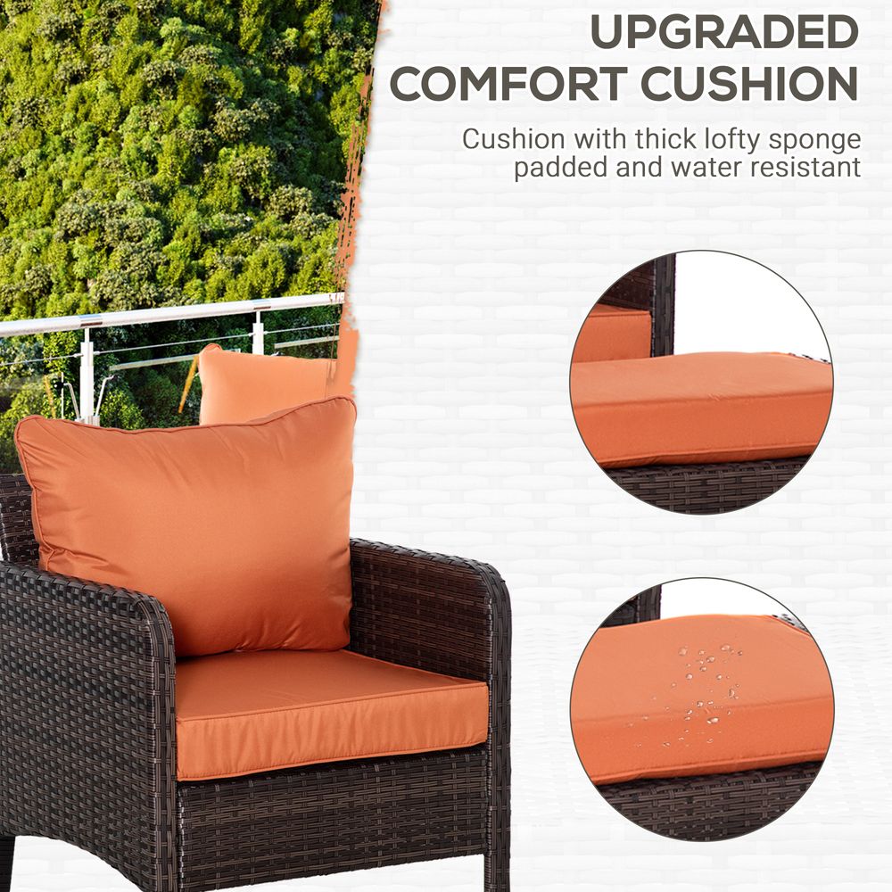 2 Seater PE Rattan Garden Furniture Set, Glass Top Table Brown