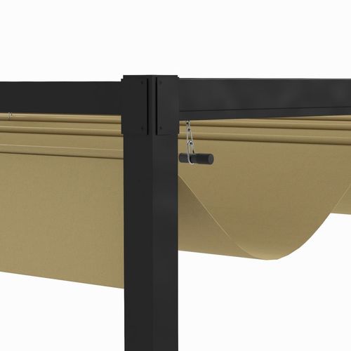 Outsunny 4x3(m) Metal Pergola Gazebo Patio Sunshelter Retractable Canopy Khaki