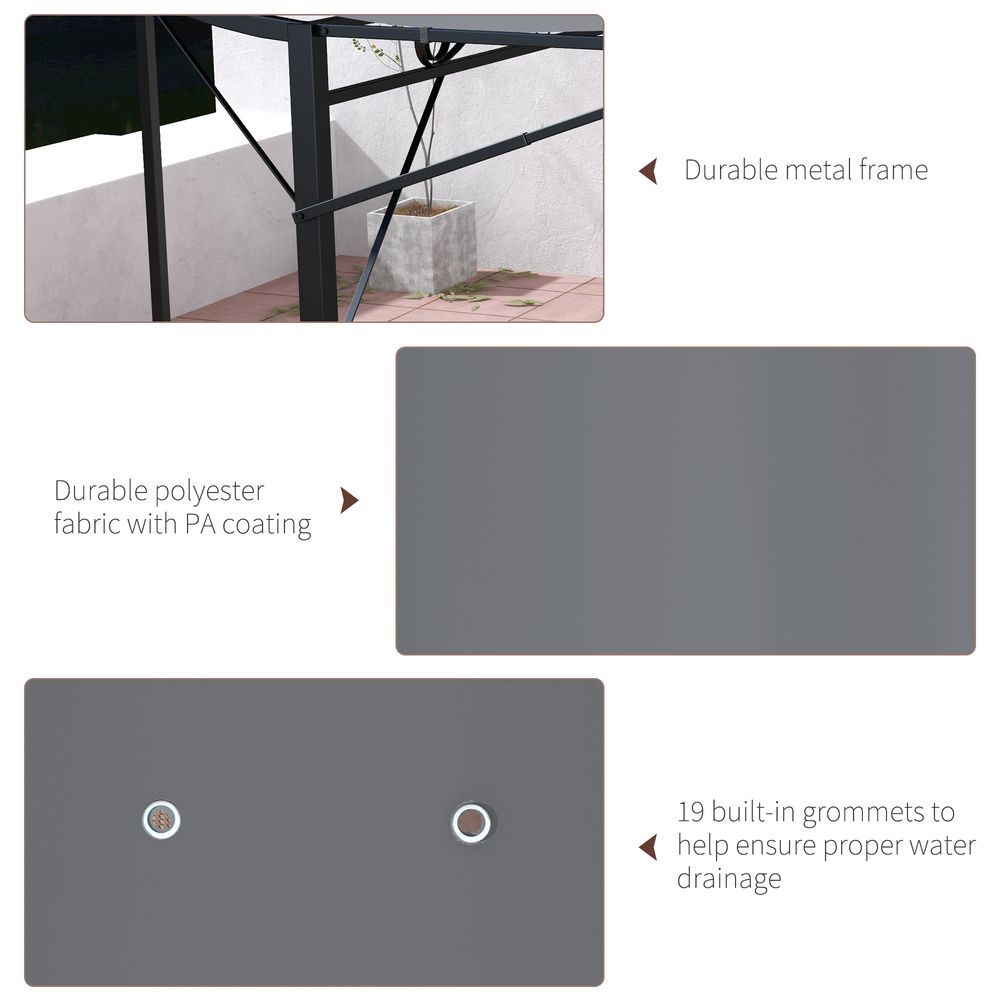 Outsunny Grey Metal Gazebo Pergola - UV Resistant, Wall Mount Outdoor Shelter