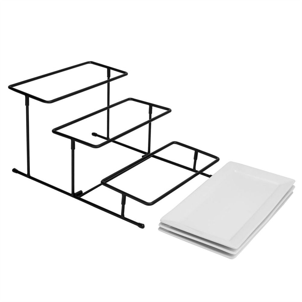 3 Tier Serving Set Platters | Maison & White | Sturdy Stand | Ceramic Plates | Ideal for Parties | High-Quality