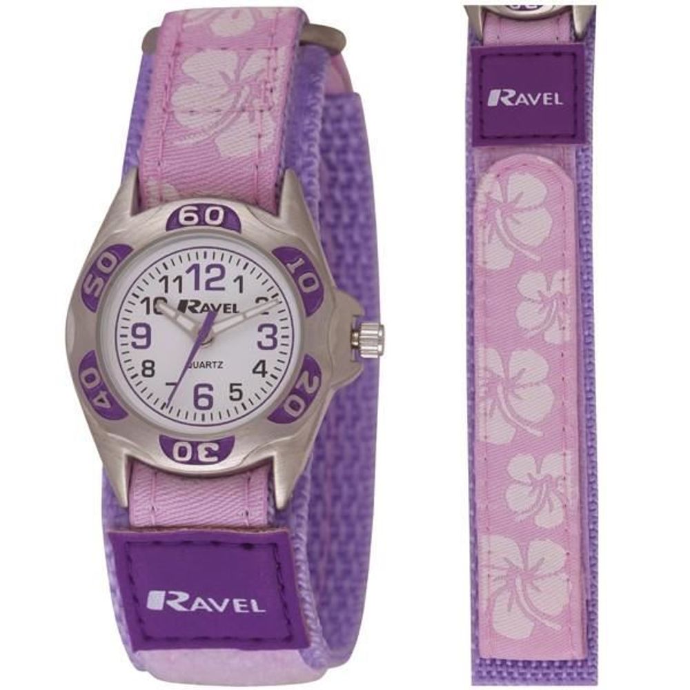 Ravel Childrens Velcro Hibiscus Watch - Purple R1507.20 - CLEARANCE NEEDS RE-BATTERY