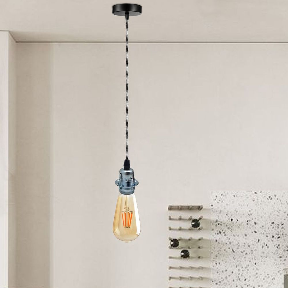 Vintage Industrial Chrome Pendant Light Fitting, lampshade Holder Fitting Set with 2m Cable.