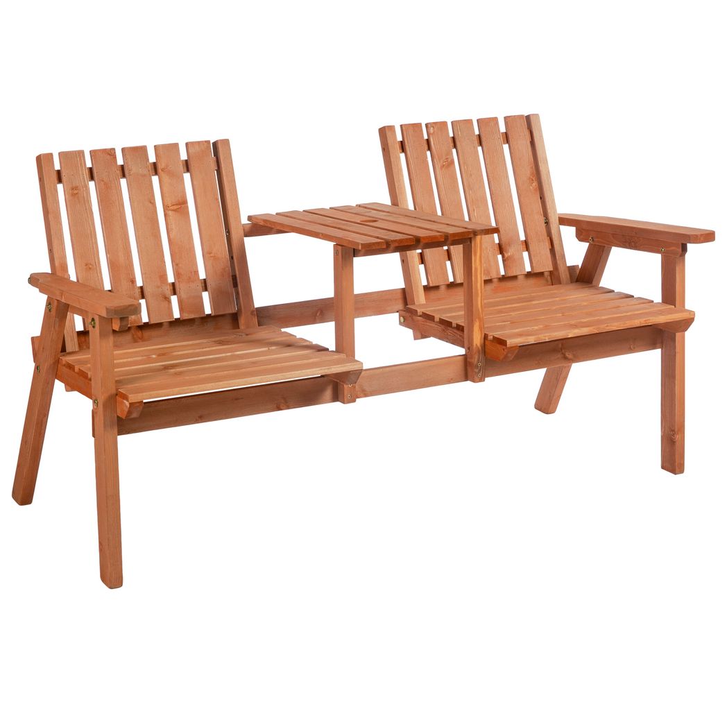 Outsunny 2-Seater Fir Wood Bench w/ Centre Table Orange 152cm x 70cm x 79cm