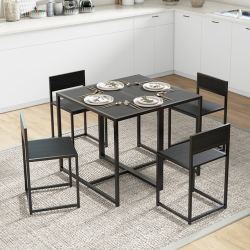HOMCOM 3 Piece Dining Table Set with Metal Frame, Black